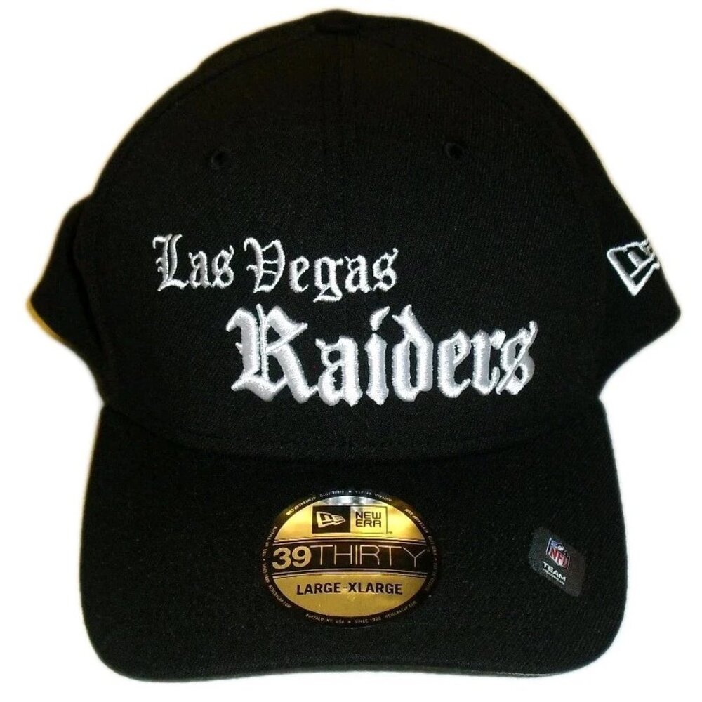 Las Vegas Raiders New Era 39 Thirty Script Logo Mens Stretch hat sz Large/XL New